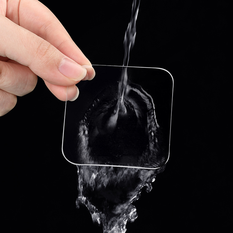 "Självhäftande dubbelsidig transparent akryltejp, stark vattentålig, på olika ytor som glas och trä."