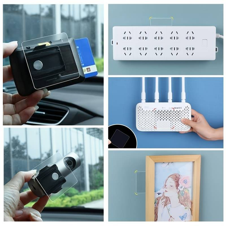 "Självhäftande dubbelsidig transparent akryltejp, stark vattentålig, på olika ytor som glas och trä."