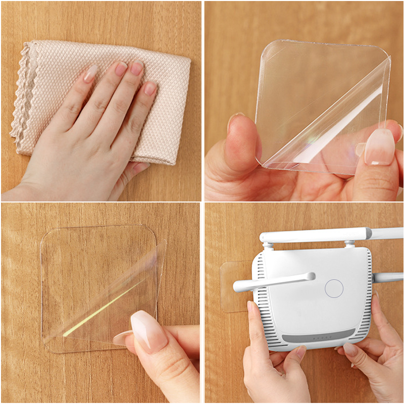 "Självhäftande dubbelsidig transparent akryltejp, stark vattentålig, på olika ytor som glas och trä."