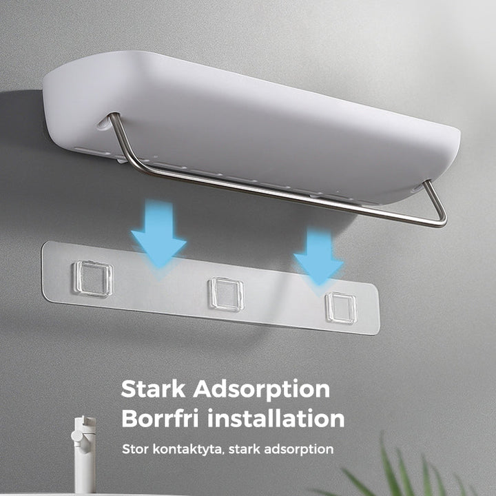 "Självhäftande förvaringslåda i svart och grå, modern design, enkel installation, perfekt för kök och badrum."