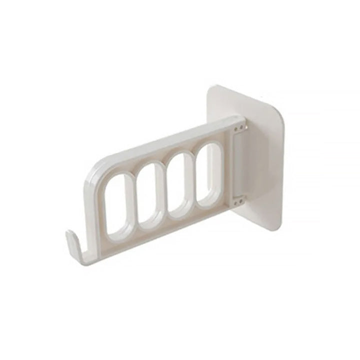 Självhäftande hopfällbar hängare i grå och vit PVC, rotationsdesign, 4 hål och krok, för hemförvaring utan borrning.