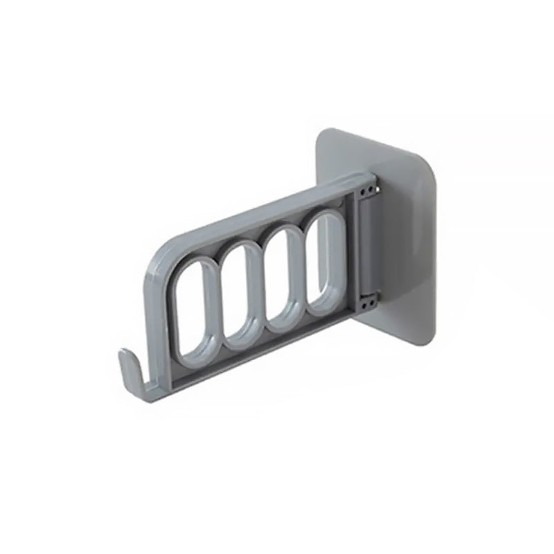 Självhäftande hopfällbar hängare i grå och vit PVC, rotationsdesign, 4 hål och krok, för hemförvaring utan borrning.