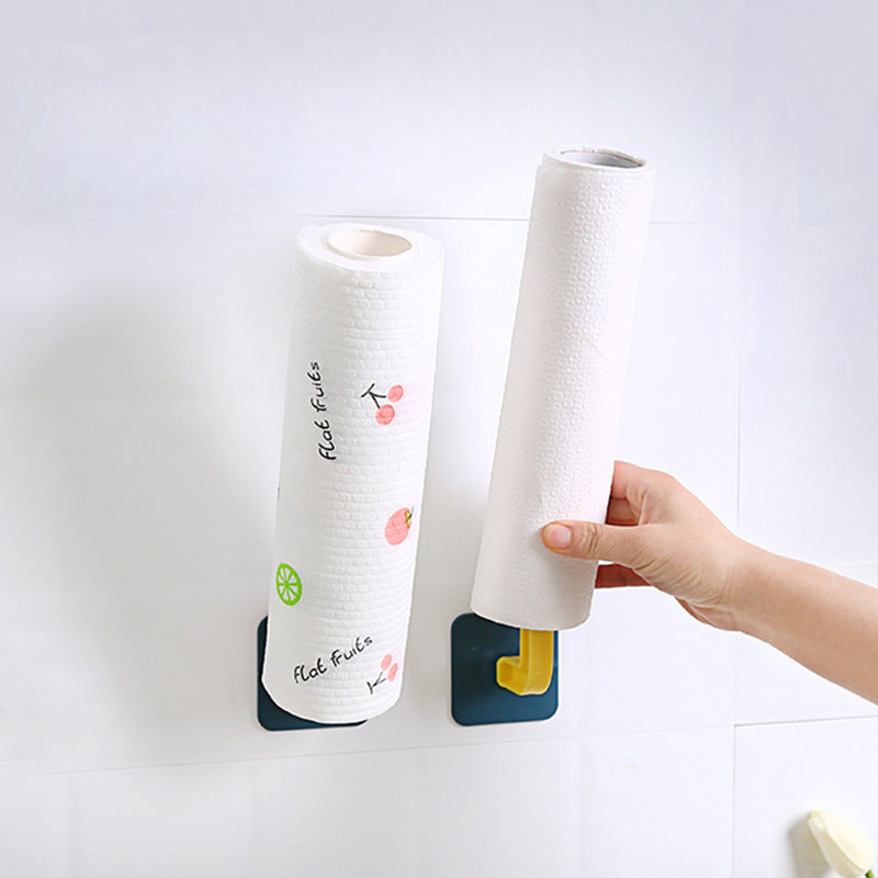 "Självhäftande krokar, 4-pack i gult, grönt, lila och vitt, modern silvrig design för hemorganisation."