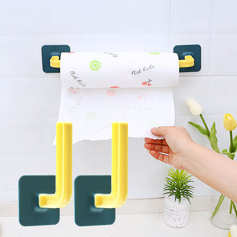 "Självhäftande krokar, 4-pack i gult, grönt, lila och vitt, modern silvrig design för hemorganisation."