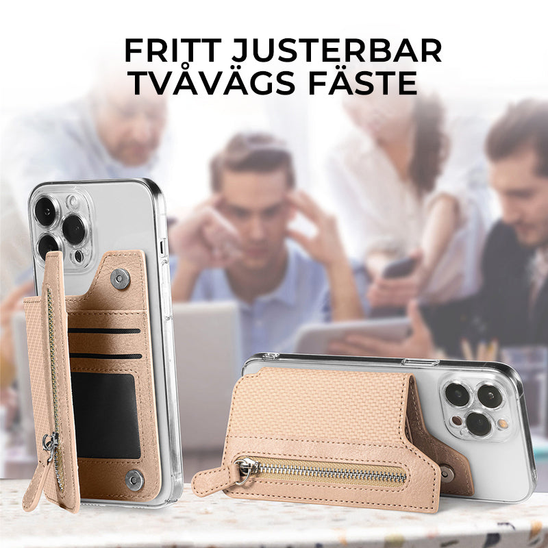 "Självhäftande multikorthållare i PU-läder för mobiltelefon, rymmer 6 kort, elegant och kompakt design för dagligt bruk."