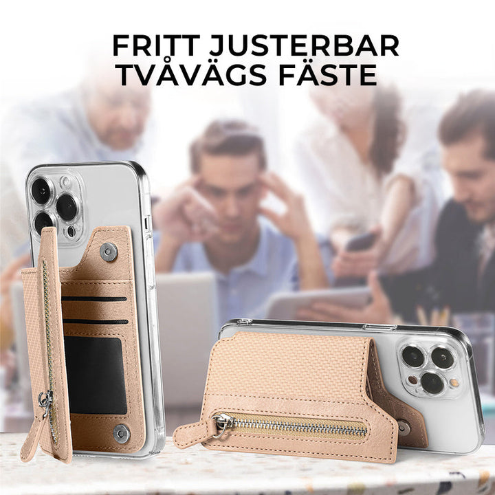 "Självhäftande multikorthållare i PU-läder för mobiltelefon, rymmer 6 kort, elegant och kompakt design för dagligt bruk."