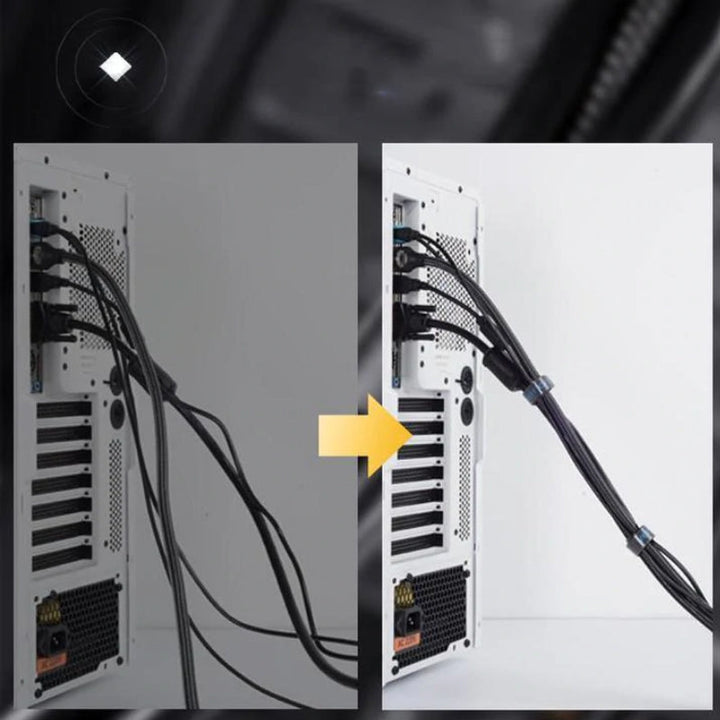 "Självhäftande nylon kablageband i olika färger för kabelhantering och organisering i hem och kontor, justerbar längd."