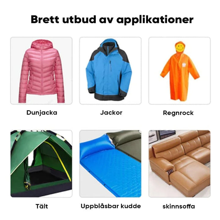 "Självhäftande reparationslappar för vinterjackor i olika färger, perfekt för att snabbt och enkelt reparera jackor."