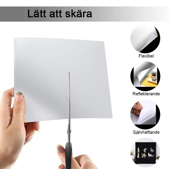 Självhäftande väggspegel i PET, elegant och funktionell för badrum eller hem, lättmonterad, silver, högkvalitativ reflektion.
