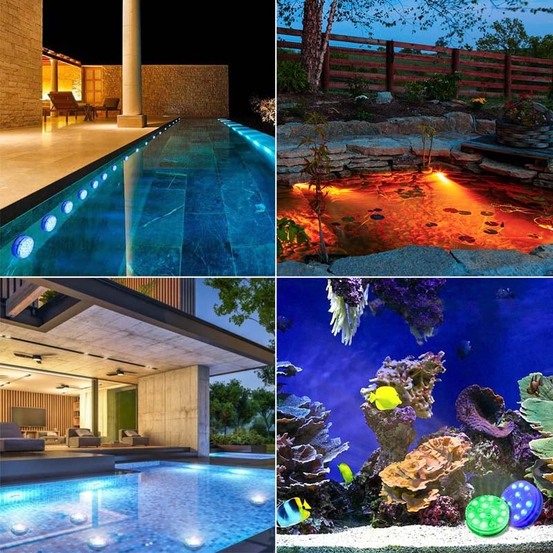 "Självhäftande vattentät LED-poollampa med 16 färger, rund design, RGB-belysning för fest dekor och lugn atmosfär."