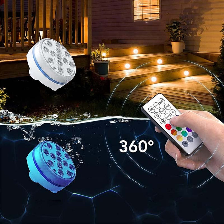 "Självhäftande vattentät LED-poollampa med 16 färger, rund design, RGB-belysning för fest dekor och lugn atmosfär."