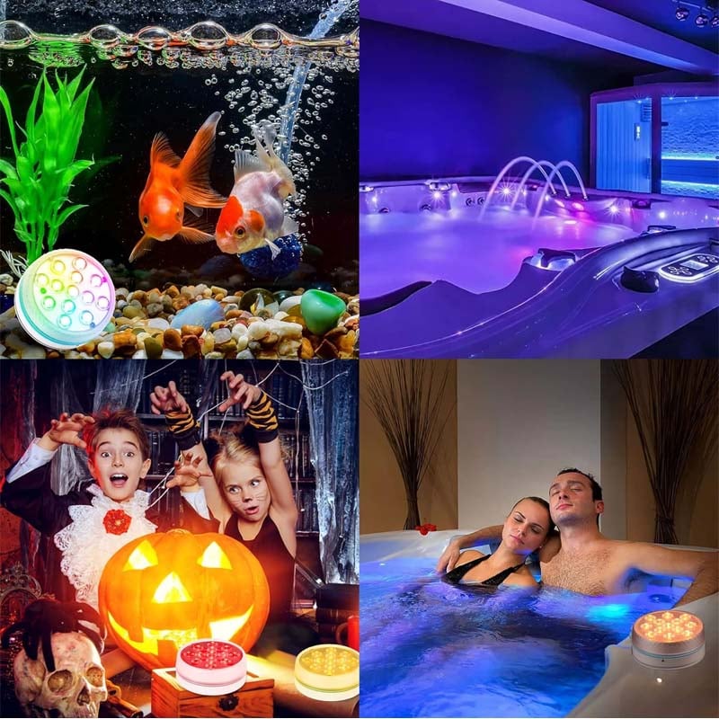 "Självhäftande vattentät LED-poollampa med 16 färger, rund design, RGB-belysning för fest dekor och lugn atmosfär."