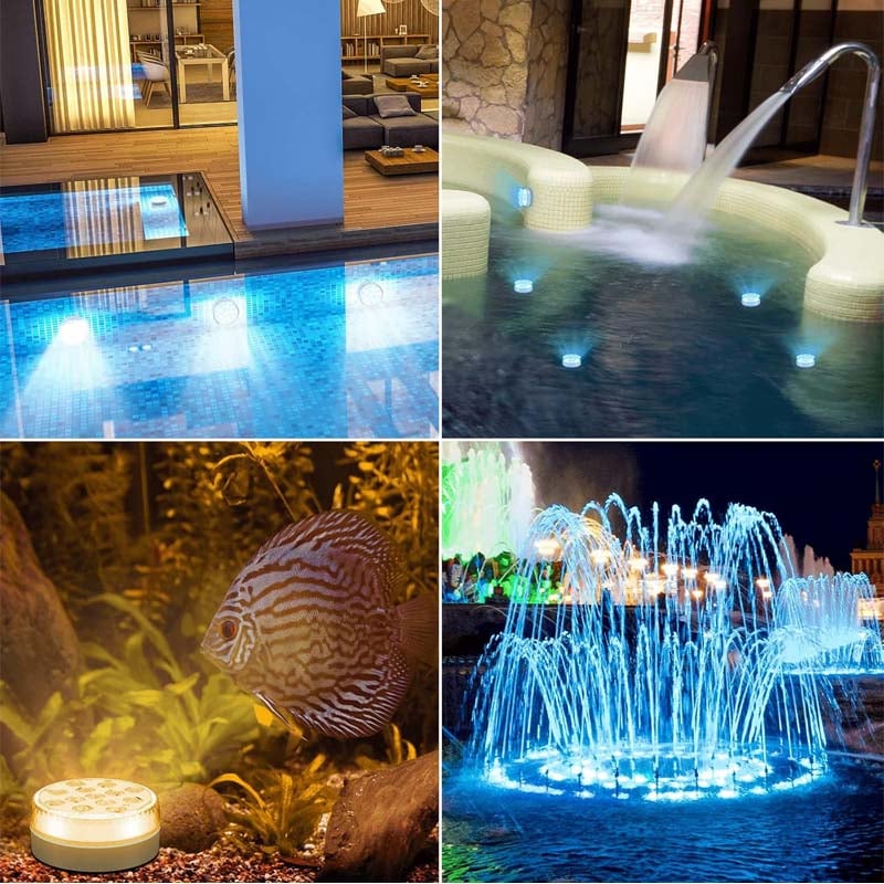 "Självhäftande vattentät LED-poollampa med 16 färger, rund design, RGB-belysning för fest dekor och lugn atmosfär."