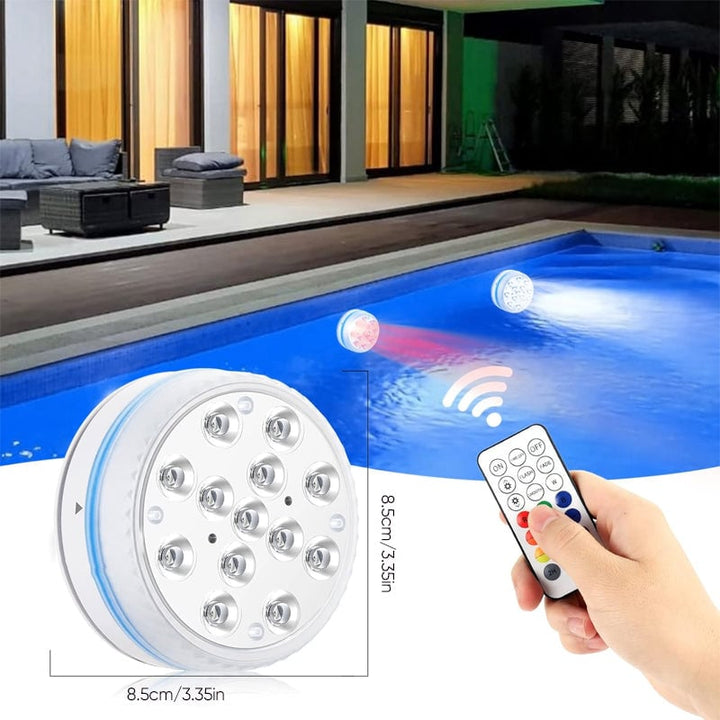 "Självhäftande vattentät LED-poollampa med 16 färger, rund design, RGB-belysning för fest dekor och lugn atmosfär."