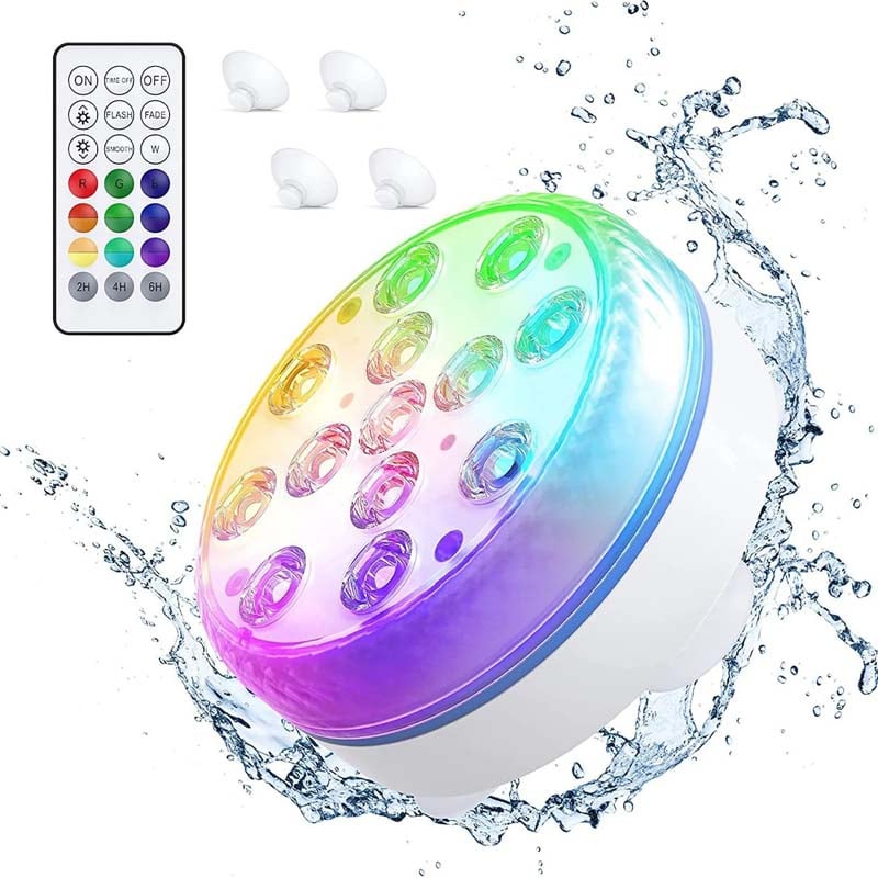 "Självhäftande vattentät LED-poollampa med 16 färger, rund design, RGB-belysning för fest dekor och lugn atmosfär."