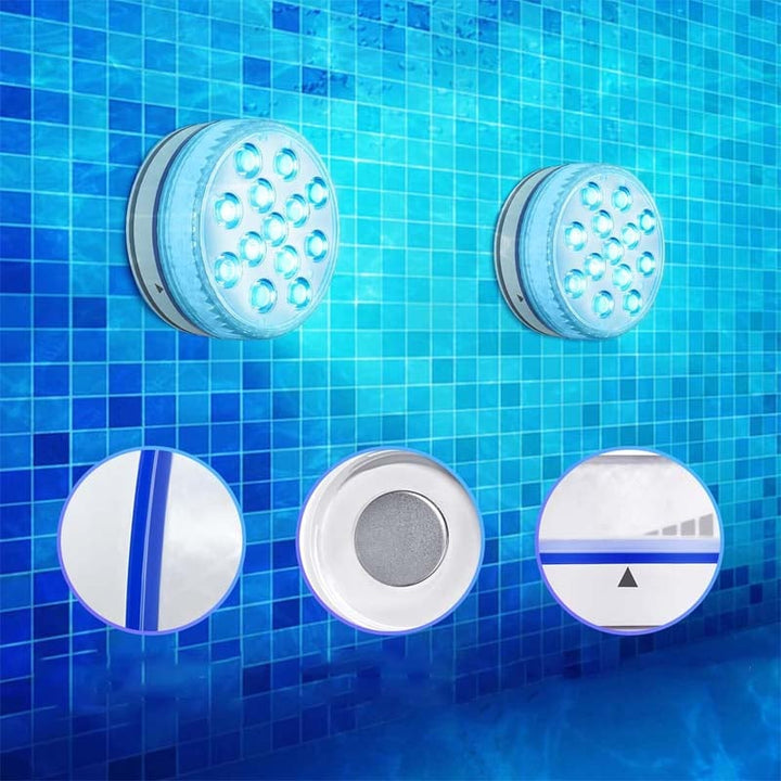 "Självhäftande vattentät LED-poollampa med 16 färger, rund design, RGB-belysning för fest dekor och lugn atmosfär."