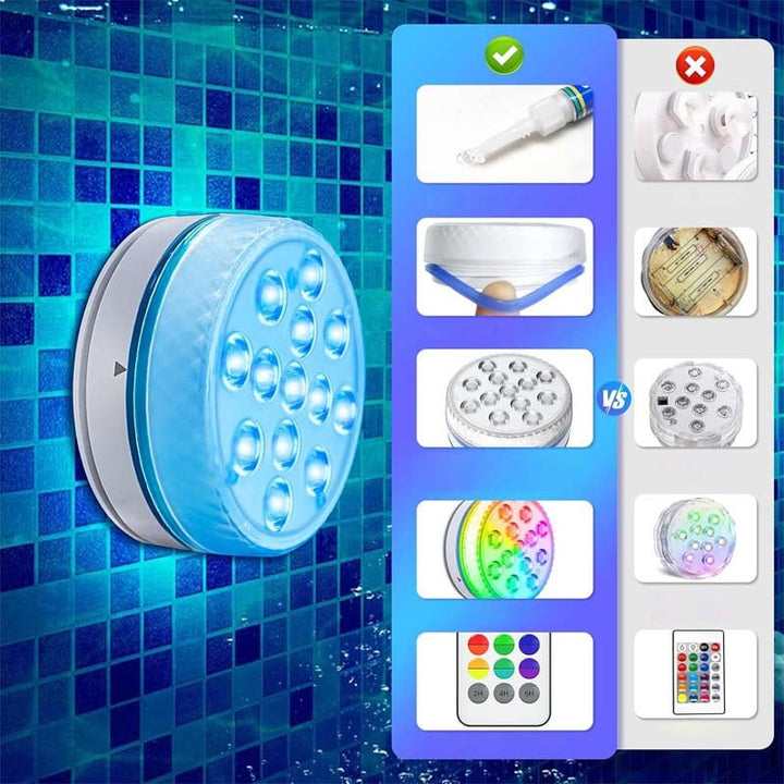 "Självhäftande vattentät LED-poollampa med 16 färger, rund design, RGB-belysning för fest dekor och lugn atmosfär."