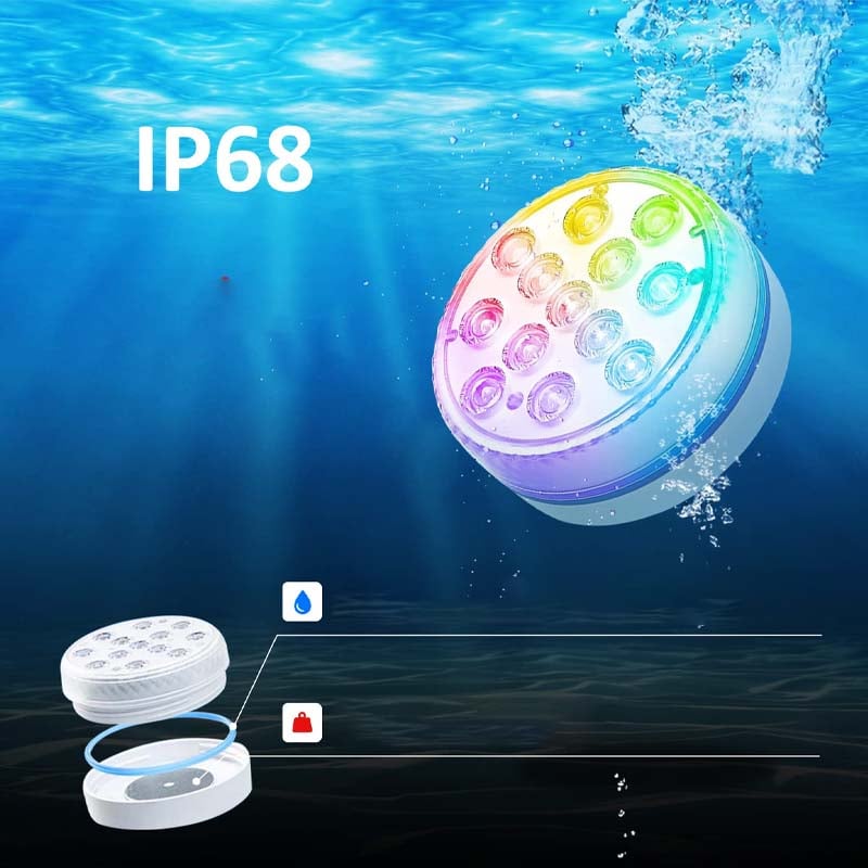 "Självhäftande vattentät LED-poollampa med 16 färger, rund design, RGB-belysning för fest dekor och lugn atmosfär."