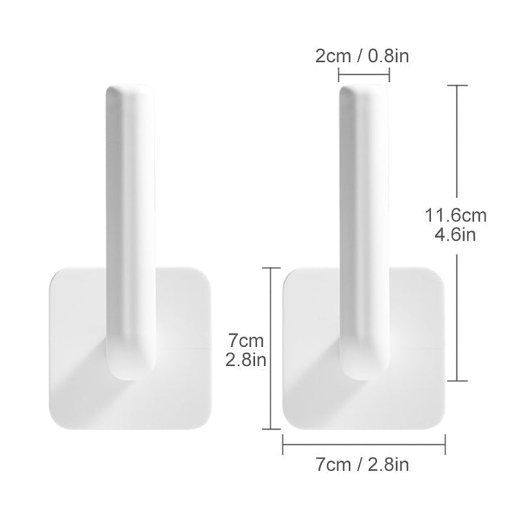 "Självhäftande vit krok i modern design, robust nog att hålla 6,8 kg. Perfekt för kök & badrum, enkel installation."