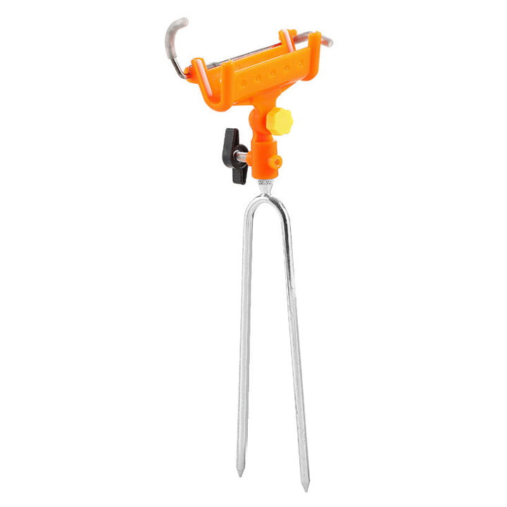 "Självlåsande justerbart fiskespö tornfäste i rostfritt stål, visat med blå och gula detaljer"