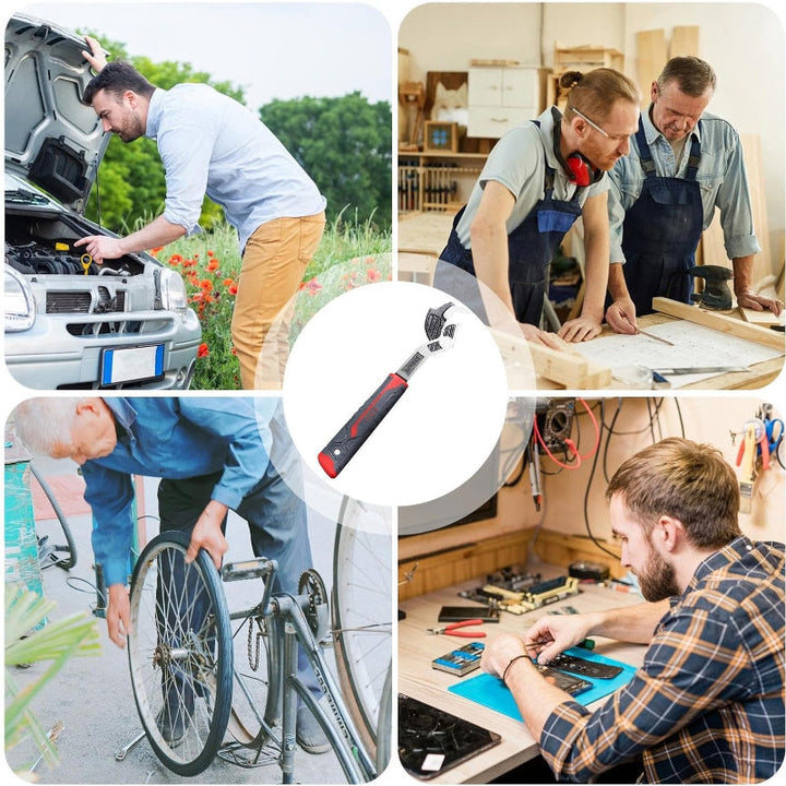 "Självlåsande skiftnyckel i krom-vanadium, silverfärg, för verkstad, med robust och hållbar design, för hemmafixare."