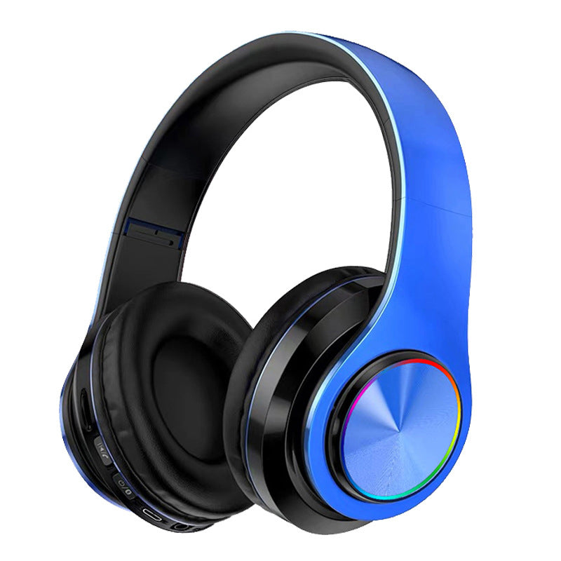 "Självlysande Bluetooth hörlurar med konstläderkåpor, avancerad brusreducering, ergonomisk design; svart och röd färg."