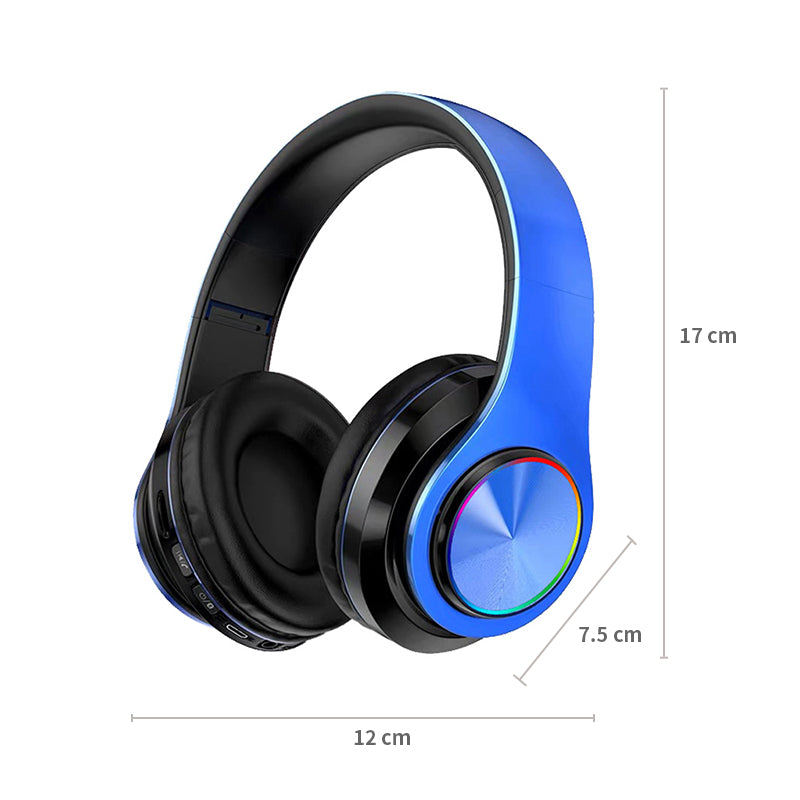 "Självlysande Bluetooth hörlurar med konstläderkåpor, avancerad brusreducering, ergonomisk design; svart och röd färg."