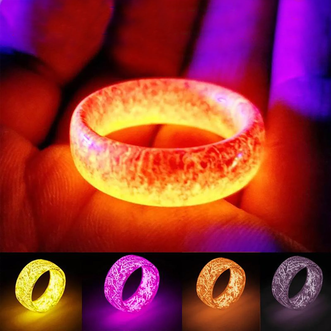 "Självlysande färgglad ring i harts med unik design, lyser i mörkret, perfekt accessoar för kvinnor vid fester och evenemang.