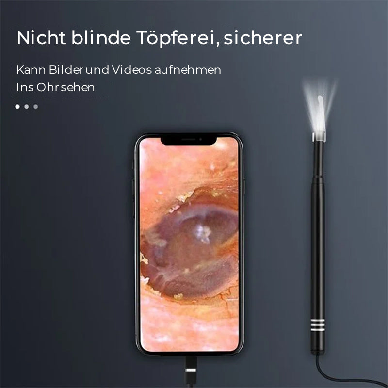 "Självlysande öronrengöringsverktyg med LED, HD-kamera, svart & vit, IP67, penliknande design för enkel användning och transp