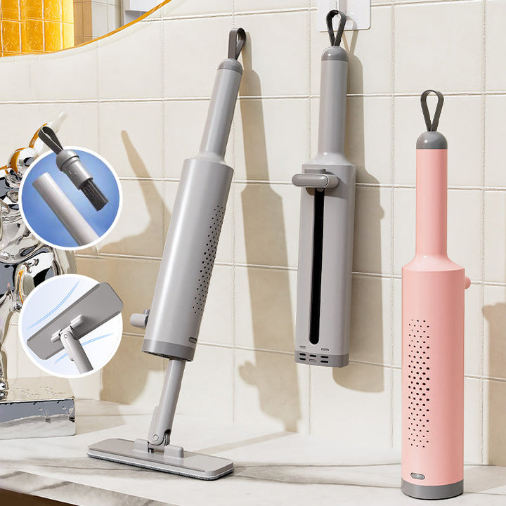 "Självpressande minimopp i kompakt design, rosa, grå eller vit, med mikrofiber för effektiv våt och torr städning."
