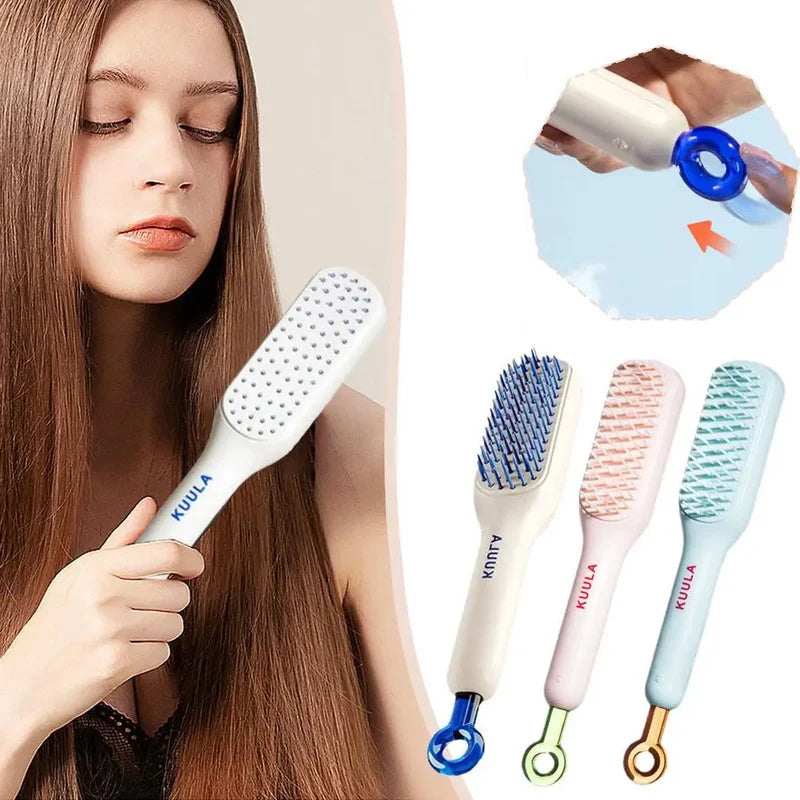 "Självrengörande antistatisk massagekam, ergonomisk design, blå färg, för alla hårtyper, bekväm och tidseffektiv."