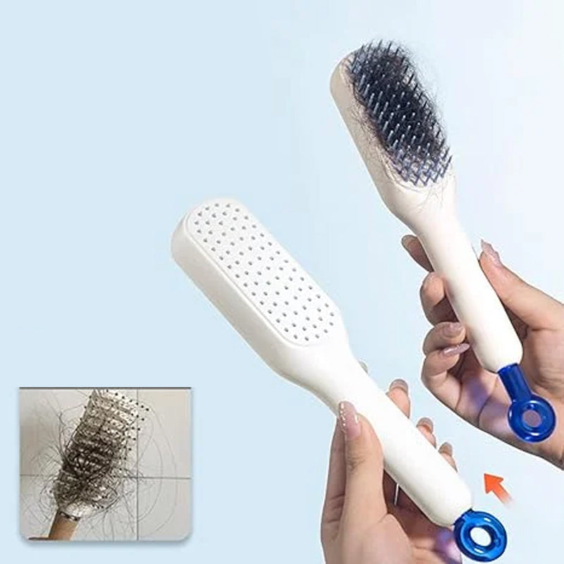 "Självrengörande antistatisk massagekam, ergonomisk design, blå färg, för alla hårtyper, bekväm och tidseffektiv."