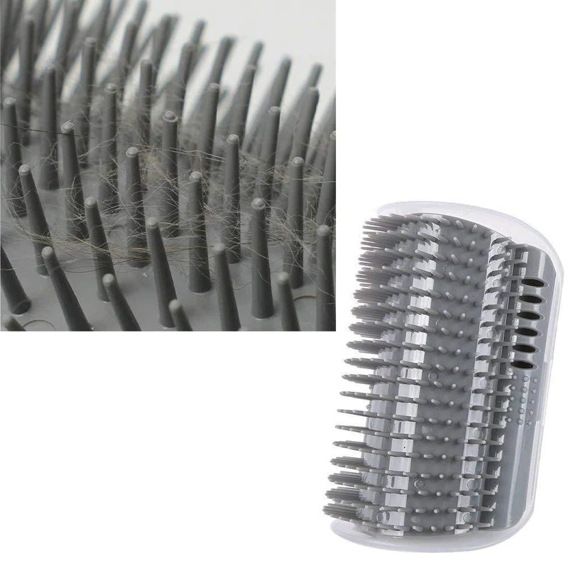 "Självvårdande kattborste för massage, trimning. Grå plastborste med mjuka borst, perfekt för kattens hörnupplevelse."