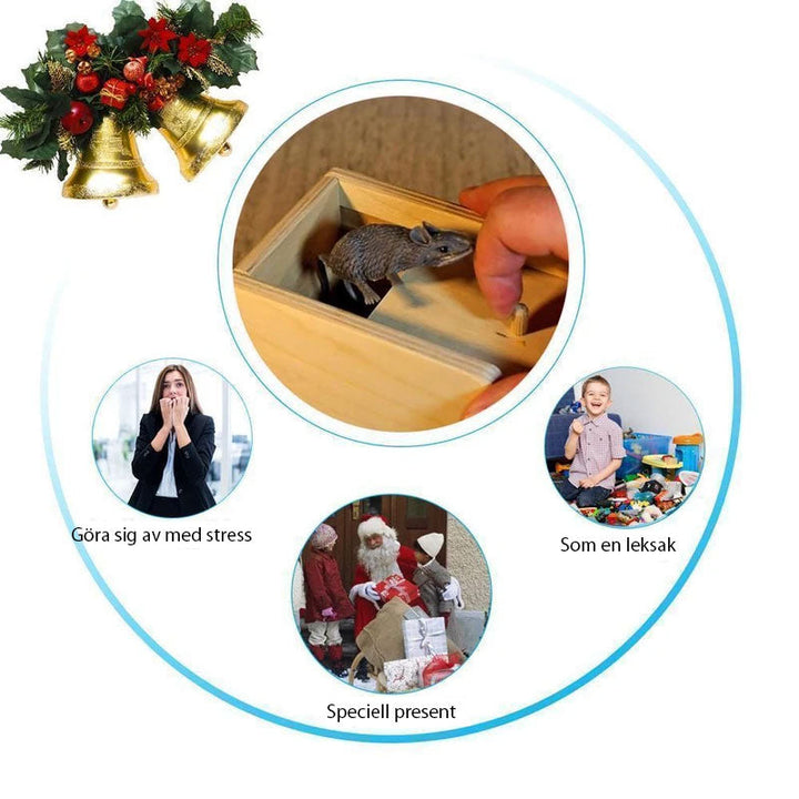 "Skämtlåda av trä med gummispindel, perfekt för prank och skratt, lämplig gåva för familj och vänner"