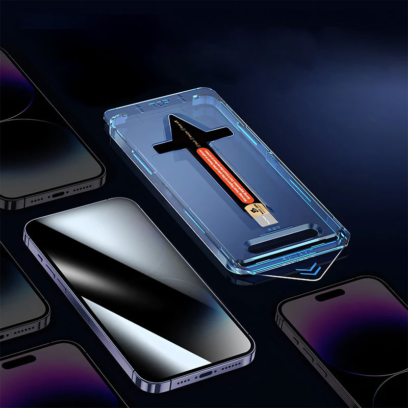 "Skärmskydd av sekretessglas för smartphone, ultratydlig display, anti-repor och anti-fingeravtryck, stilrent och säkert."