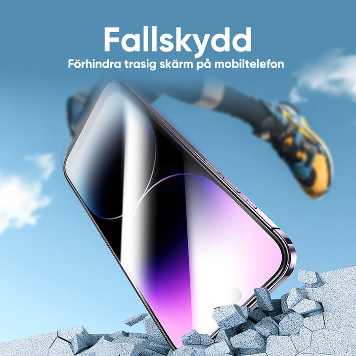 "Skärmskydd av sekretessglas för smartphone, ultratydlig display, anti-repor och anti-fingeravtryck, stilrent och säkert."