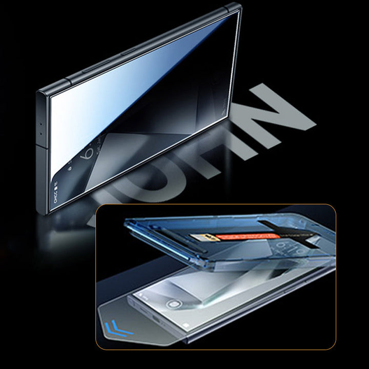 "Skärmskydd av sekretessglas för smartphone, ultratydlig display, anti-repor och anti-fingeravtryck, stilrent och säkert."