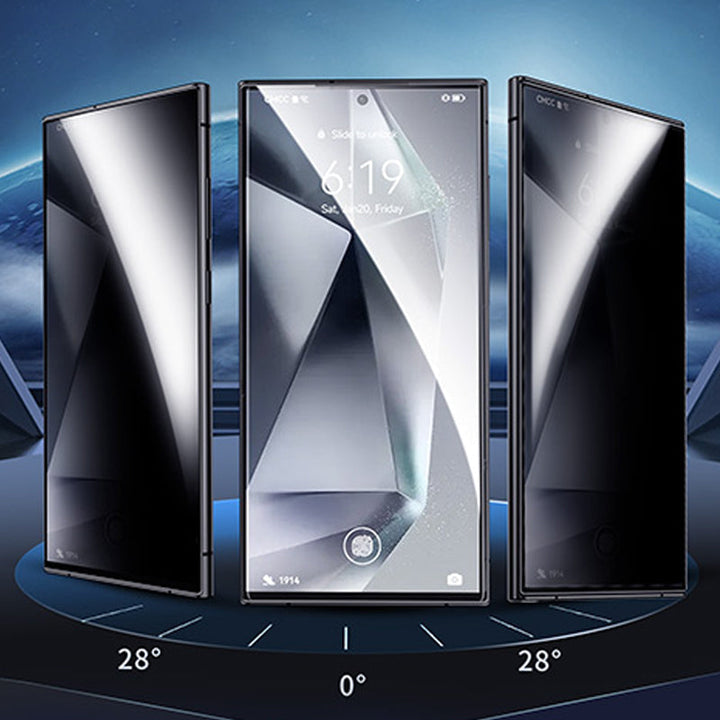 "Skärmskydd av sekretessglas för smartphone, ultratydlig display, anti-repor och anti-fingeravtryck, stilrent och säkert."