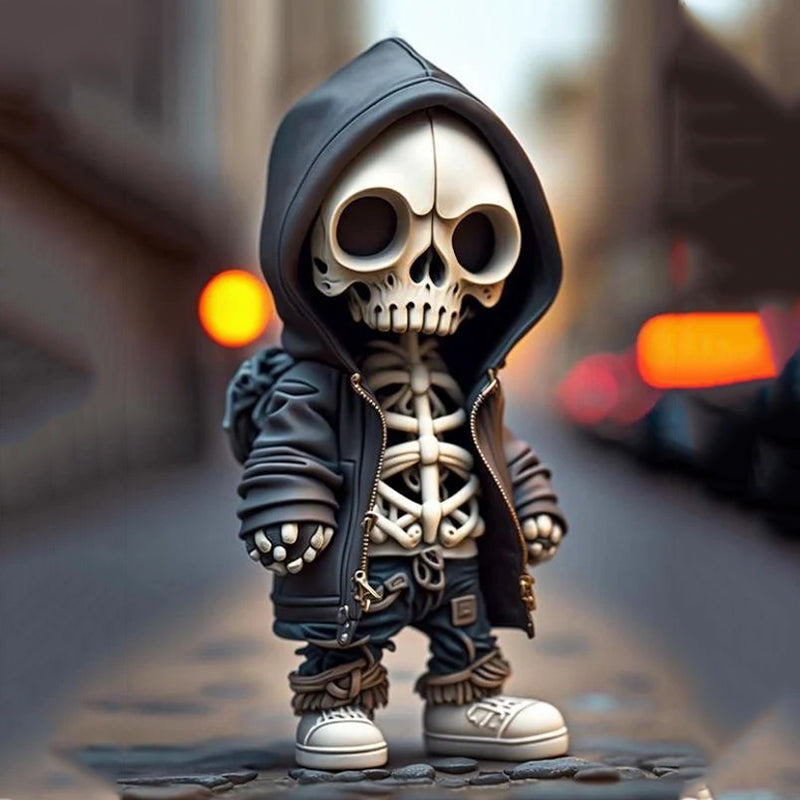 "Skelettskulptur i resin, stilren design, modern hemdekoration i blå, grön, orange eller svart, 6,5 x 13,5 cm"