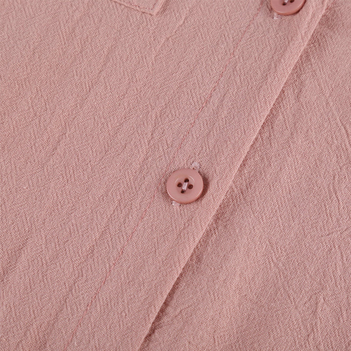 Skjortklänning med ficka i bomullsblandning, kort ärm, skjortkrage, urban casual-stil, vit, rosa, svart, blå.