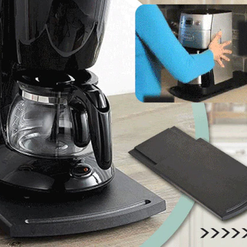 "Skjutbar svart kaffemaskinsbricka av ABS, elegant och robust, för köksapparater som kaffemaskiner och mixers."