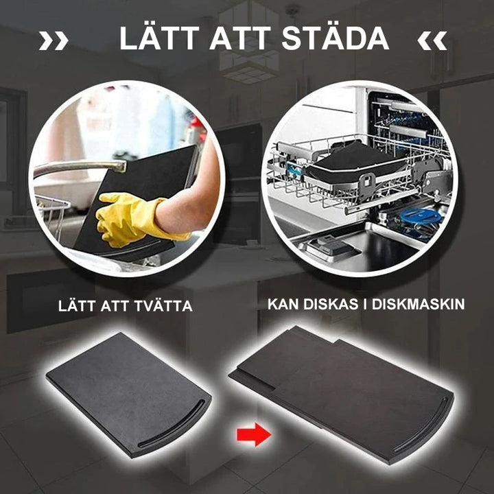 "Skjutbar svart kaffemaskinsbricka av ABS, elegant och robust, för köksapparater som kaffemaskiner och mixers."