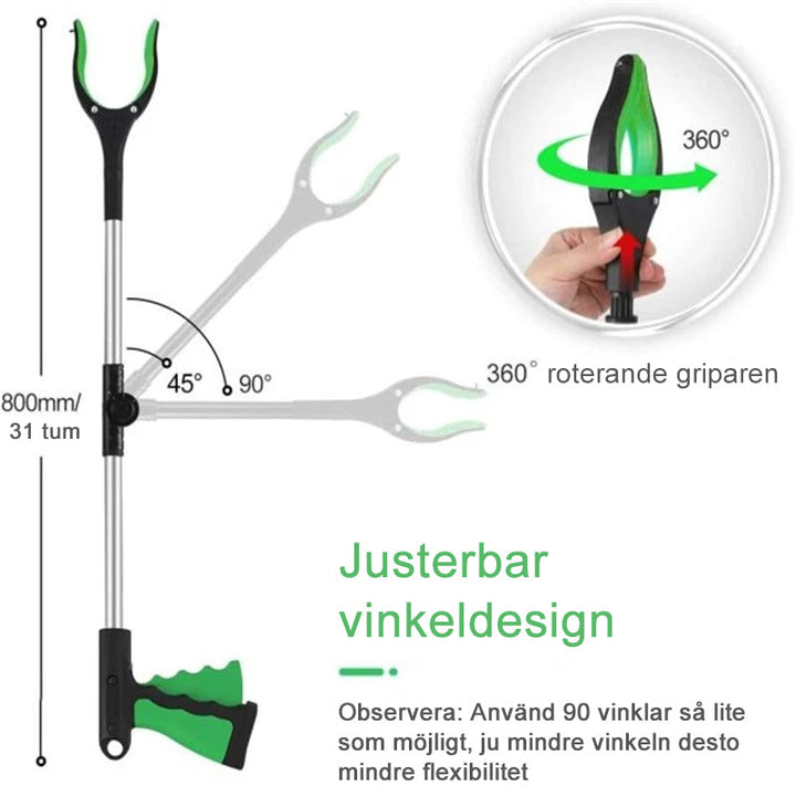 "Skräpplockare, justerbar med magnet och vikbar design för enklare skräpinsamling och metallupptagning i trädgård eller hem."