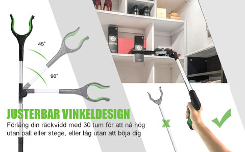 "Skräpplockare, justerbar med magnet och vikbar design för enklare skräpinsamling och metallupptagning i trädgård eller hem."