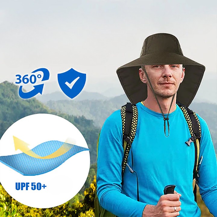 "Skyddande fiskehatt för män och kvinnor med bred brätte och bakre flikar, perfekt för solskydd och utomhusaktiviteter."