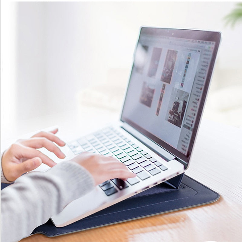 Multifunktionell laptopväska som också är ett ergonomiskt laptopstativ. Ett smart tillbehör för din bärbara.