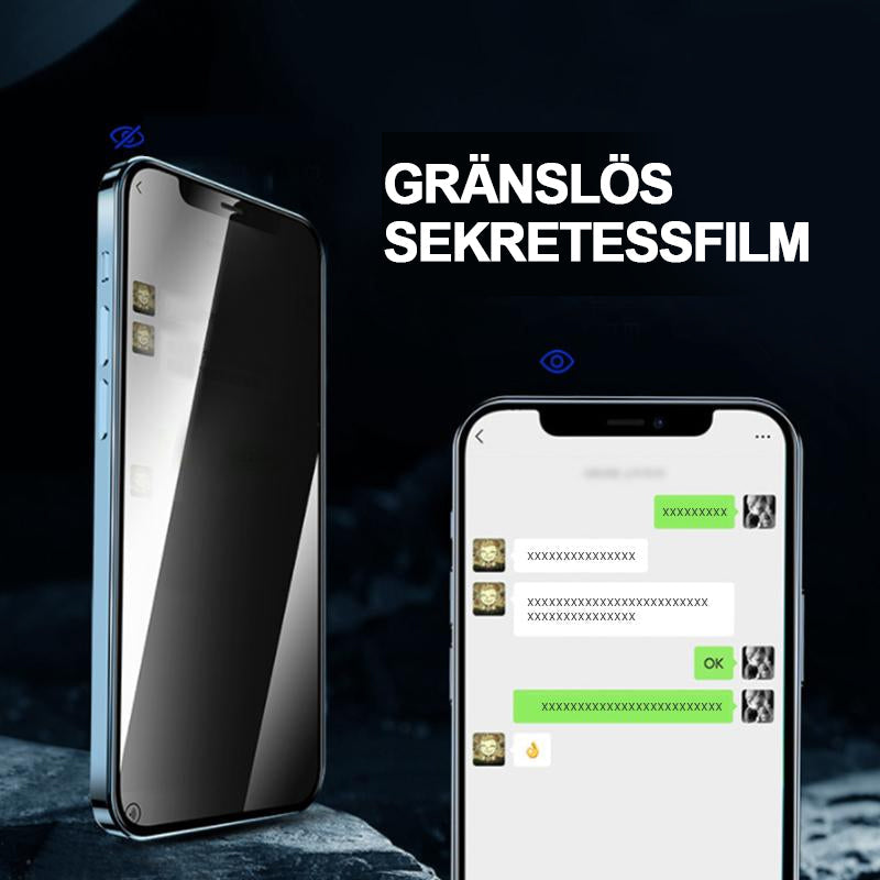 "Skyddsfilm för iPhone i härdat glas med automatisk justering, reptålig, HD-sikt och fingeravtrycksskydd."