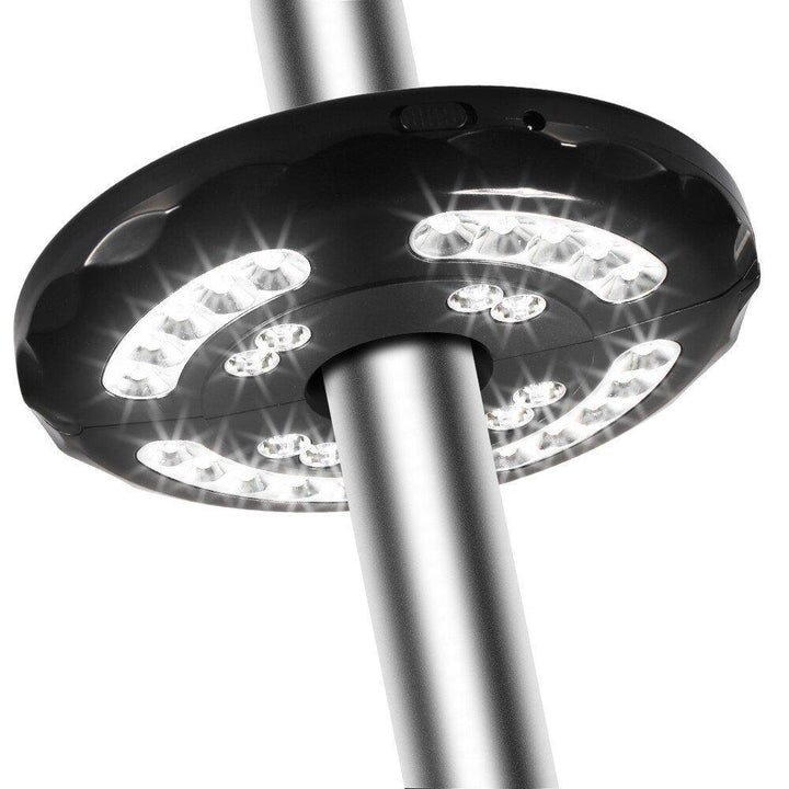 "Sladdlös paraplylampa för uteplats, 28 LED-lampor, justerbar ljusstyrka, laddningsbara batterier"
