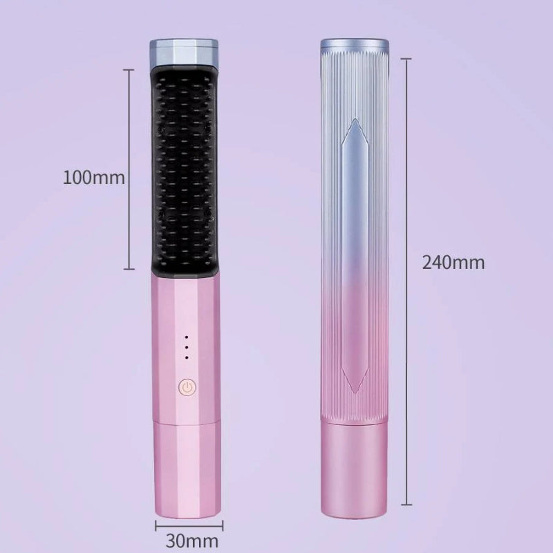 "Sladdlös plattång borste i lila, silkeslent hår, kompaktdesign, USB-laddning, 3 temperaturinställningar, anti-skållningsdesi