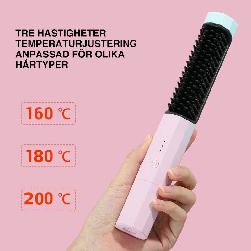 "Sladdlös plattång borste i lila, silkeslent hår, kompaktdesign, USB-laddning, 3 temperaturinställningar, anti-skållningsdesi